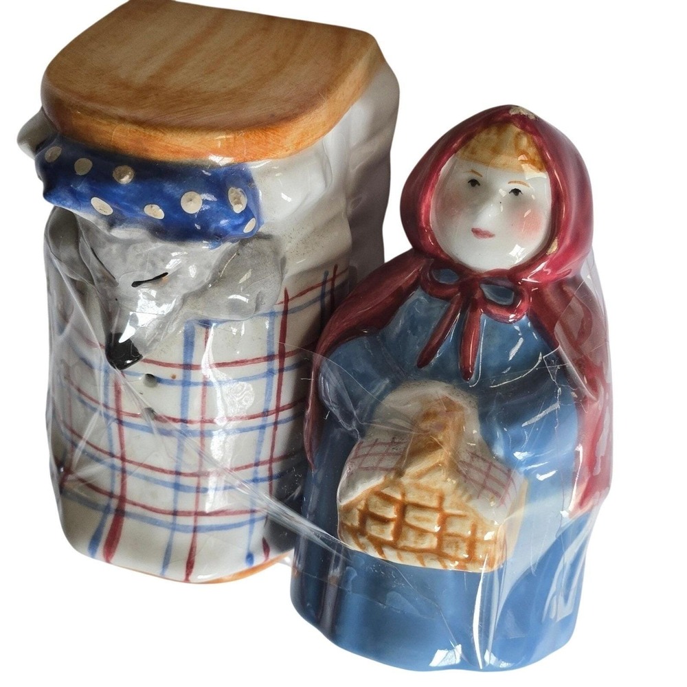 Vintage Clay Art Little Red Riding Hood Big Bad Wolf Salt Pepper Shakers